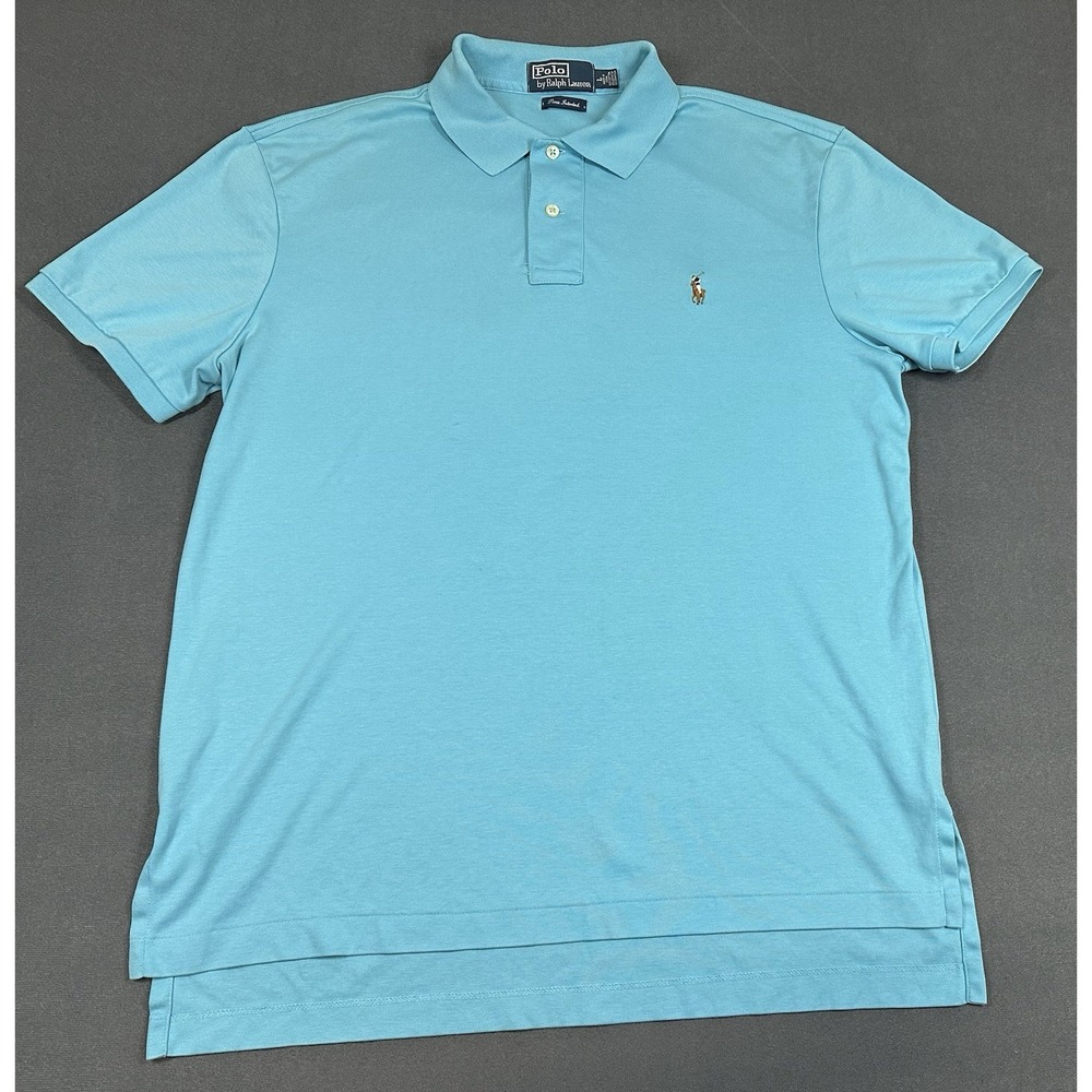 Vintage Polo Ralph Lauren Shirt Mens Large Blue Pima Interlock Flesh Pony